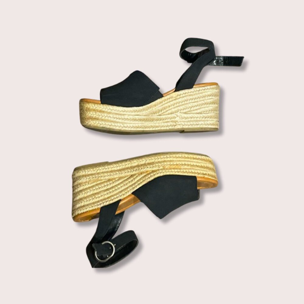 A.N.A Black Strappy Platform Wedges